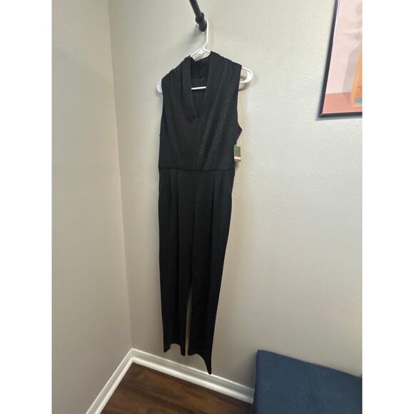 Taylor Pants - NWT Taylor Black Glitter Women’s Jersey Sleeveless Jumpsuit Pants sz 10 no sash